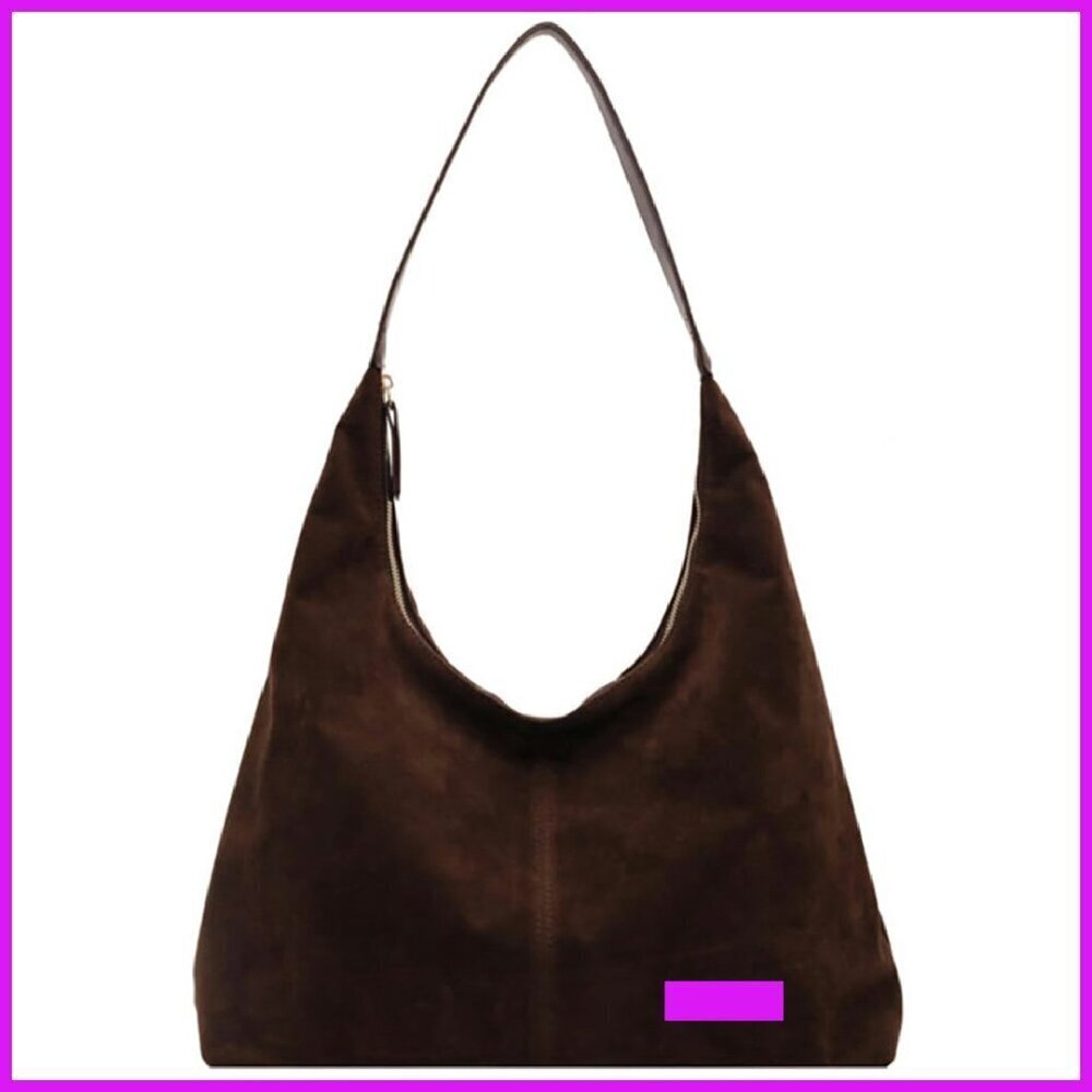 Trendy Suede Tote Bag Elegant Minimal Chic Hobo Shoulder Bag Work Travel